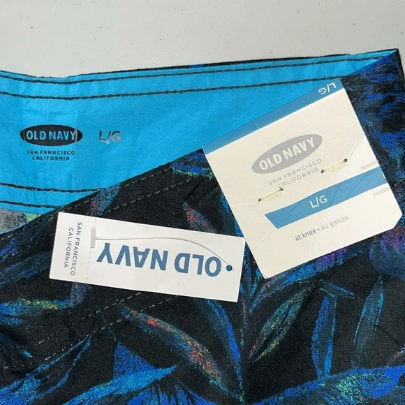 Old Navy NWT Size L Black & Blue Tropical Print Swim Board Shorts - Picture 3 of 3